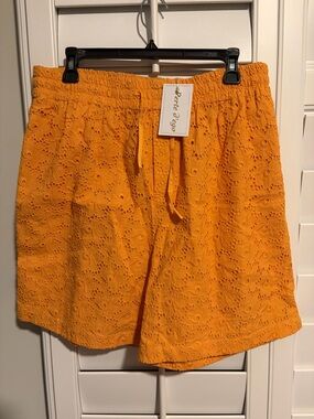 Perte d’ego Bright Orange High-Waist Eyelet Drawstring Shorts